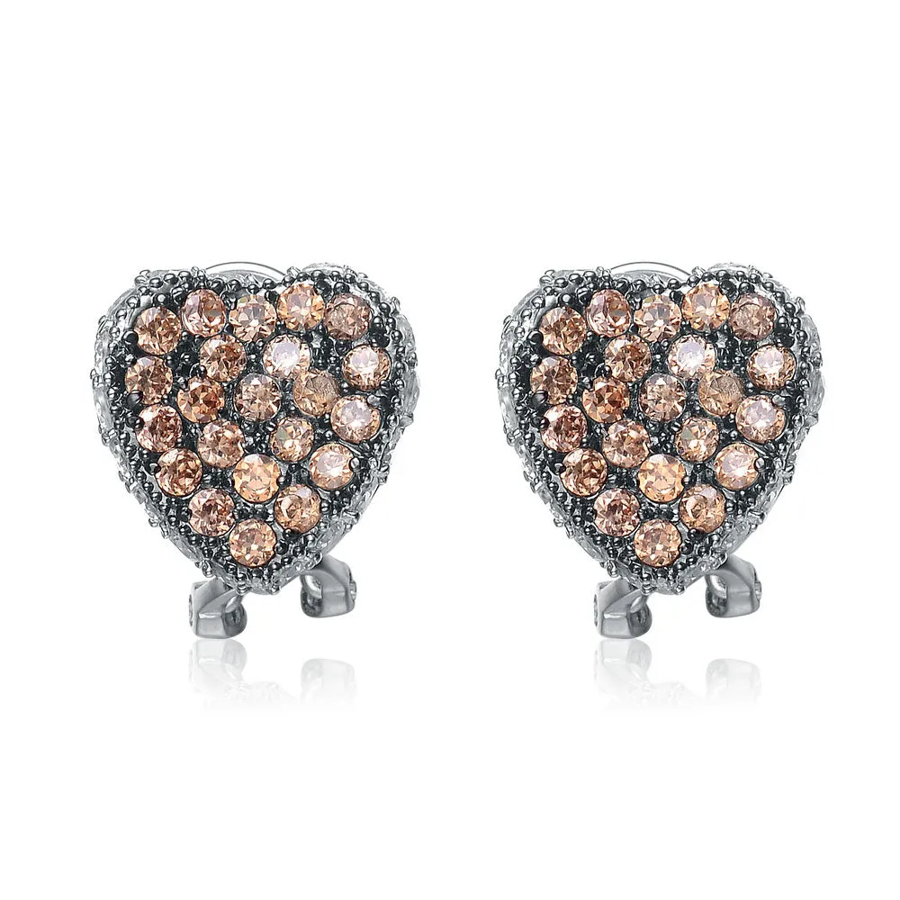 Sterling Silver Pink Cubic Zirconia Pave Heart Earrings
