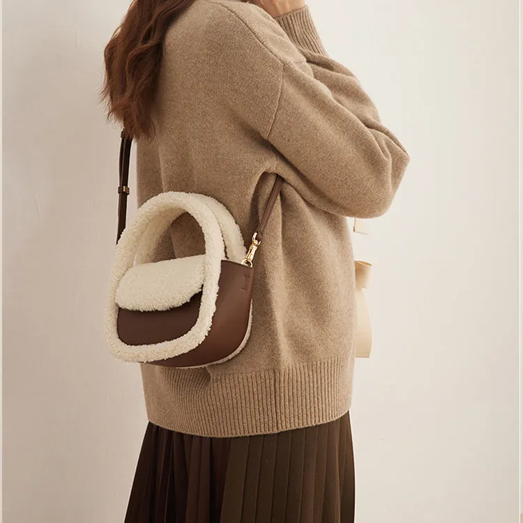 Womens Faux Fur Handbag Purse Small Cross Shoulder Bag For Women