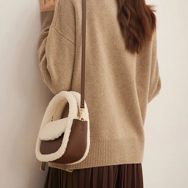 Womens Faux Fur Handbag Purse Small Cross Shoulder Bag For Women