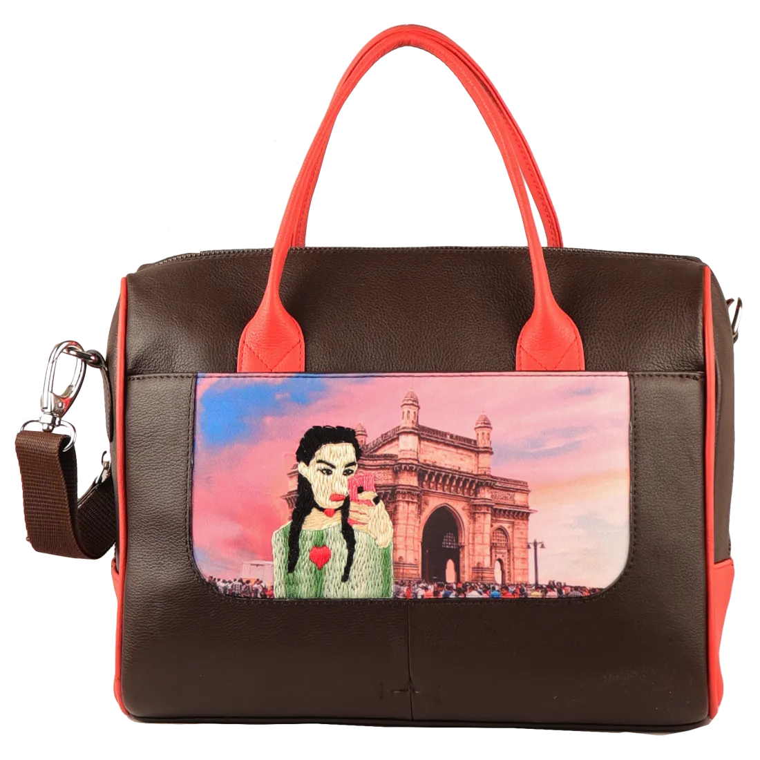 Women's Handcrafted Mumbai Print Weekender Bag (Brown)