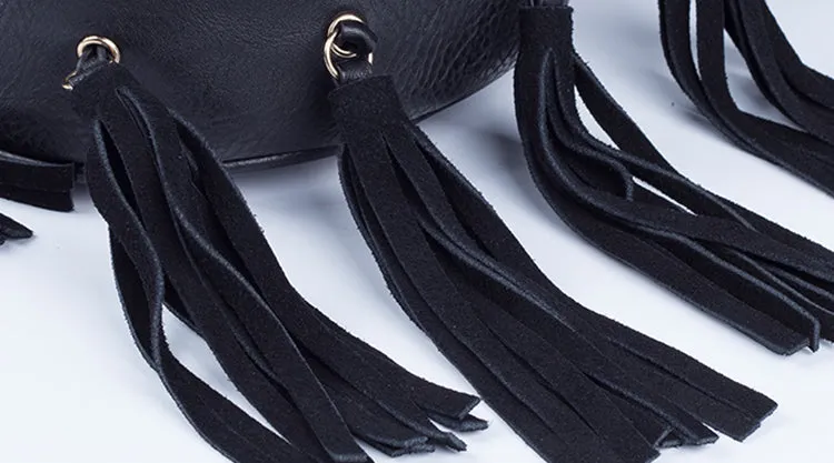 Women's Vegan Leather Round Crossbody Boho Bag With Fringe Cross Shoulder Bag For Women